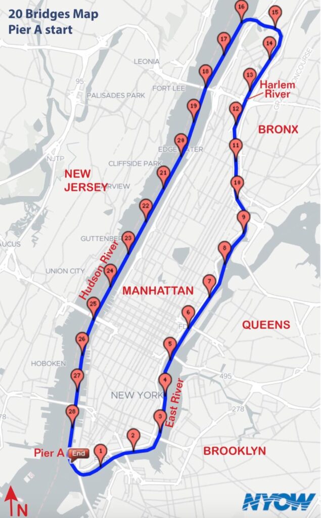 20 bridges map new york swim